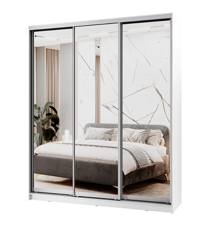 Шкаф-купе Аврора 2000х2400х600 фасад Зеркало-3 шт/ корпус Белый