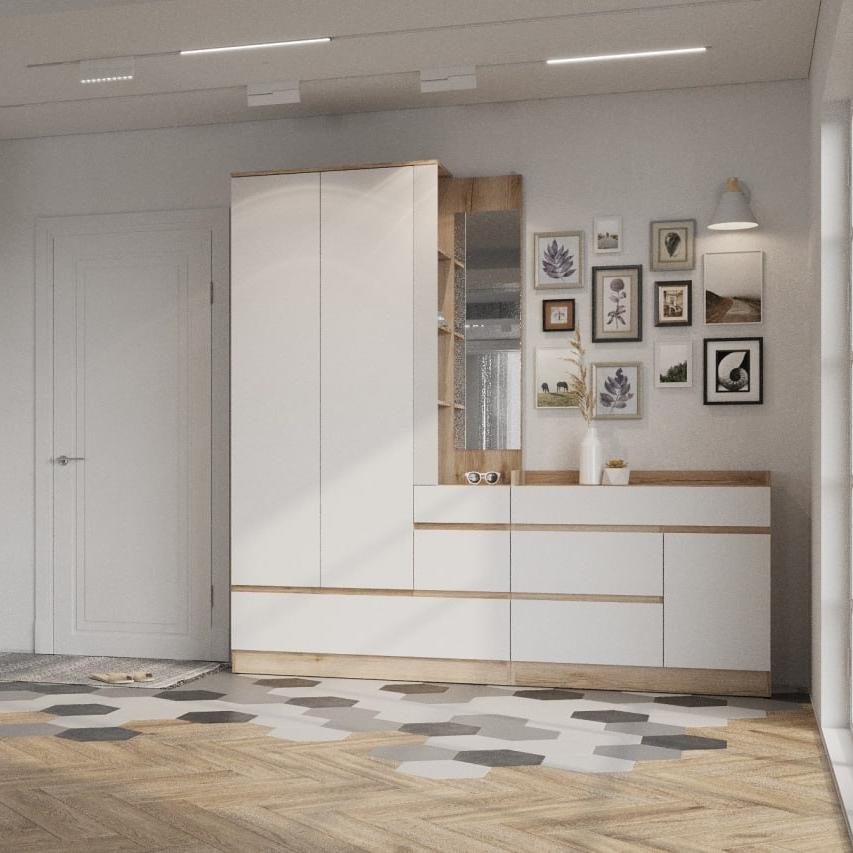 Модульная система "Брауни" Вешалка с зеркалом (Дуб делано/Белый) NN