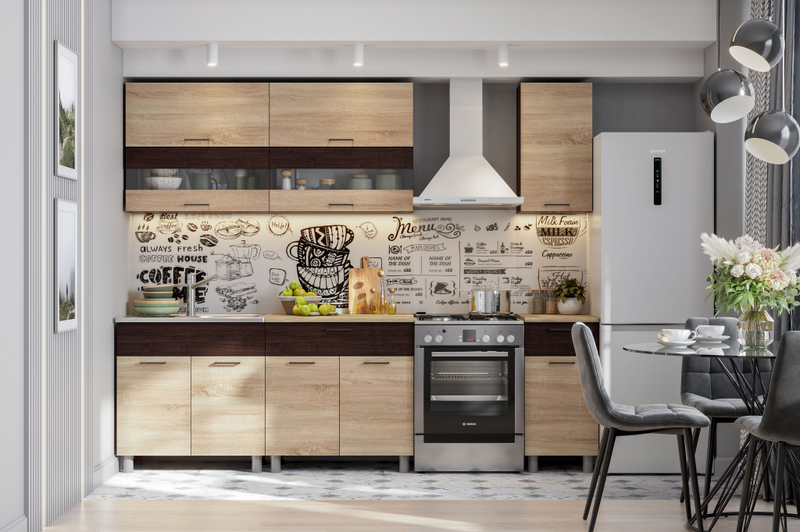 Кухня Кантри 2м ЛДСП Дуб сонома/венге, ст-ца Тростник NN