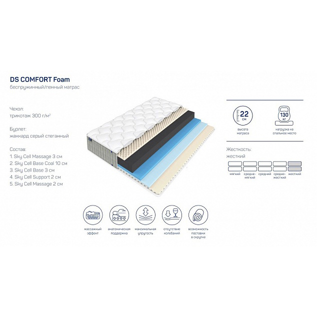 Матрас с чехлом DS Comfort Foam 85*186 h=22 БС