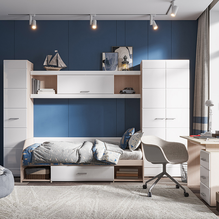 Спальня СИМБА кровать одноярусная (1942х660х848) фасад МДФ БЕЛЫЙ ГЛЯНЕЦ/корпус БЕЛФОРТ