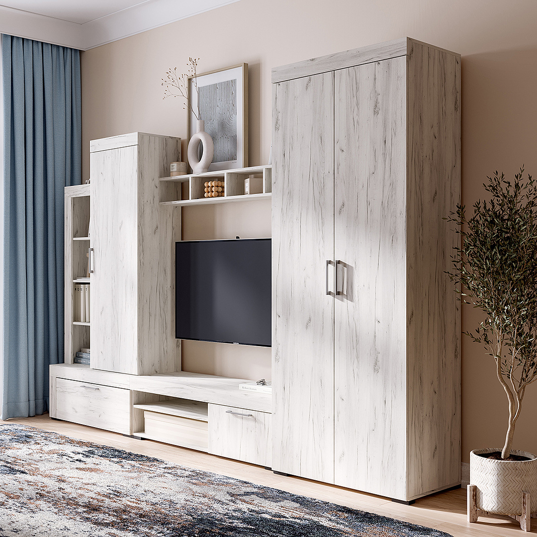 ГРАНД Шкаф двухстворчатый  (0.802х2,121х0,483) Фасад ДУБ КРАФТ БЕЛЫЙ/Корпус ДУБ КРАФТ БЕЛЫЙ