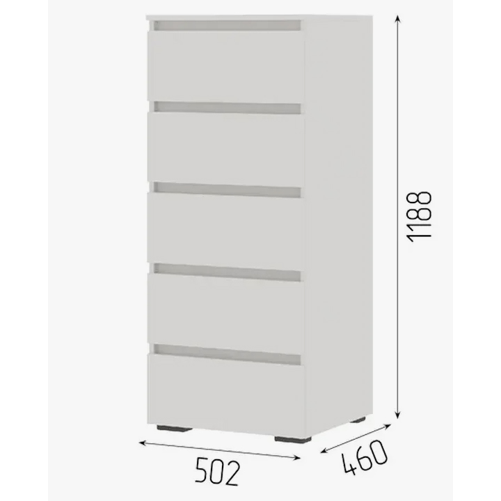 ХЕЛЕН КМ 03 Комод 502 5 ящиков (0,502х1,188х0,460) ФАСАД БЕЛЫЙ/КОРПУС БЕЛЫЙ